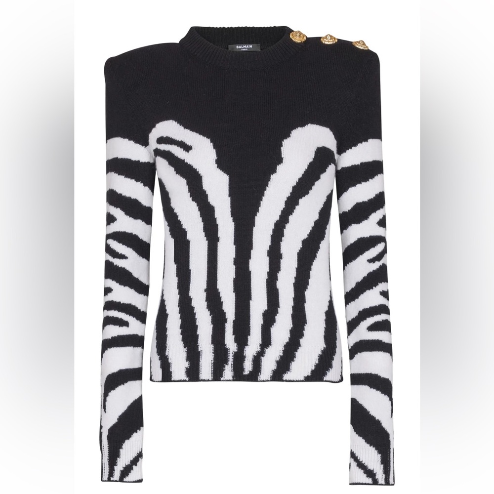 BALMAIN Zebra-Pattern Padded-Shoulder Sweater NWT - image 1